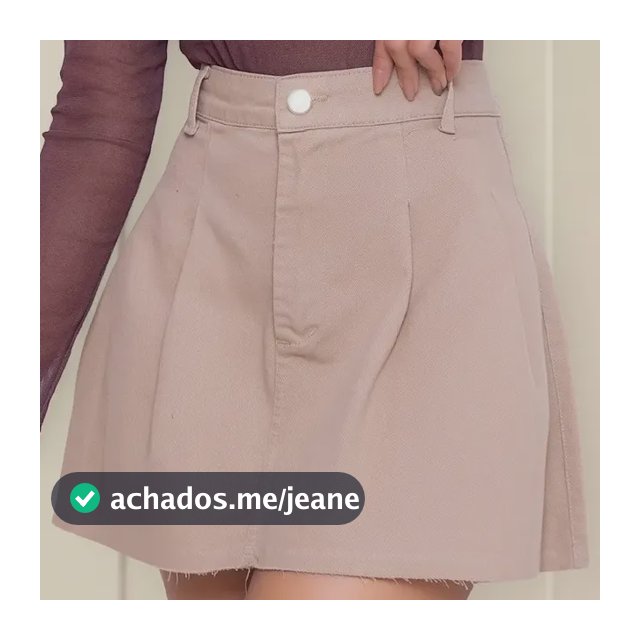 Saia Jeans Plissada Bege Cintura Alta Barra A Lazer Estliosa