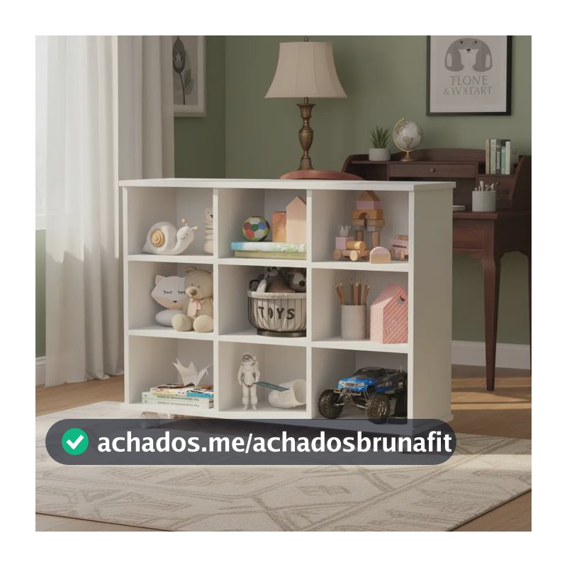 Nicho Organizador Infantil MDF Branco com Prateleiras e Rodízios