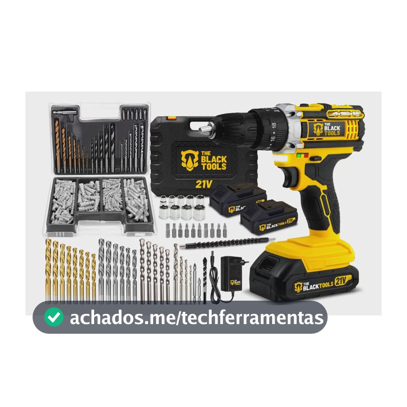 Parafusadeira Furadeira De Impacto The Black Tools Profissional TB-21PX 2 Baterias Maleta + Kit Brocas Buchas 300 Peças