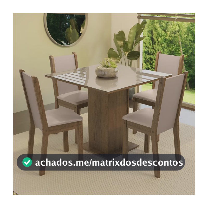 Sala De Jantar Mesa Tampo De Vidro 4 Cadeiras Tifani Madesa Cor Rustic/Crema/Sintético Bege XMMDJA040165