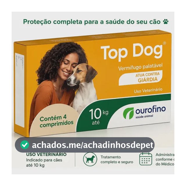 Top Dog Vermífugo Para Cães Até 10kg Com 4 Comp. Beje