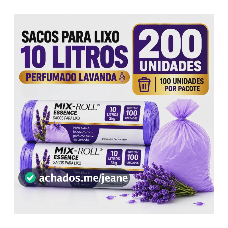 Kit 200 Saco Lixo Lavanda Perfumado Resistente Anti Odor 10 Litros Pia Banheiro Cozinha