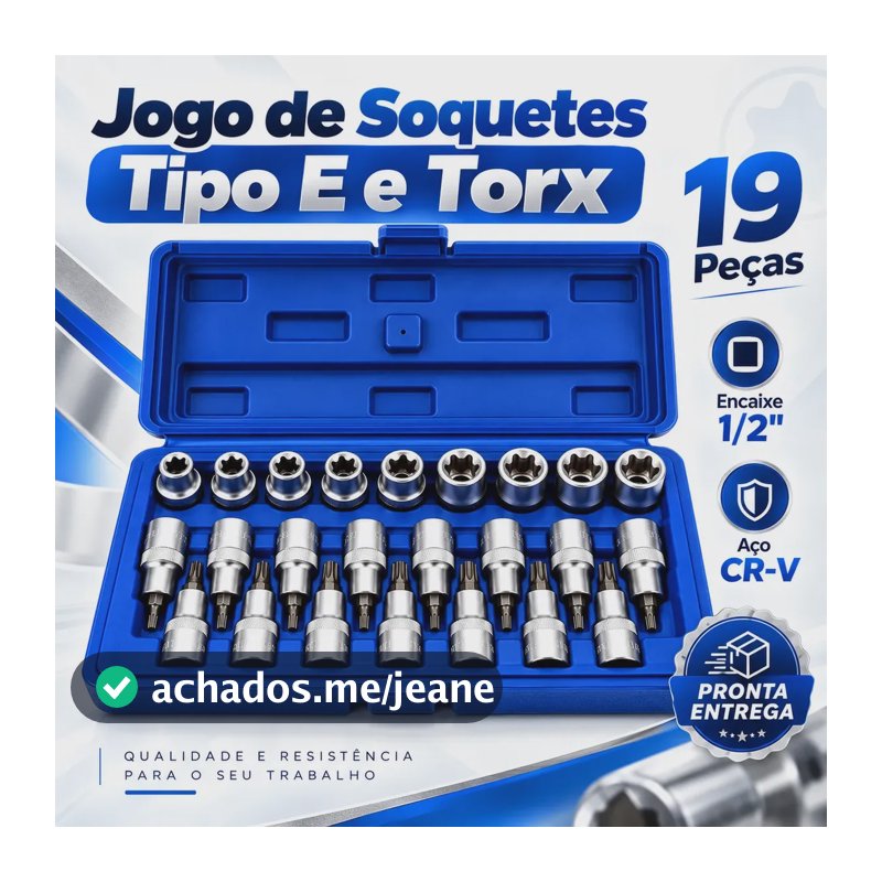 Conjunto Torx Macho E Fêmea 1/2 19 Peças Ferramenta Mecânica Prateado