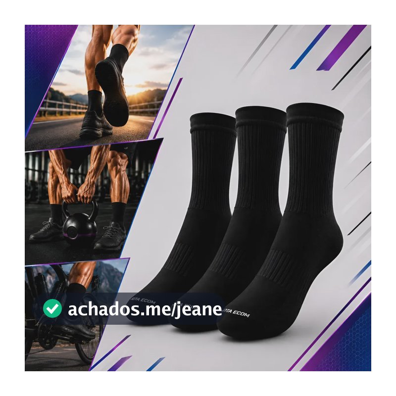 Kit 3 Meias Poliamida Corrida Esportiva Bike Runing Academia Preto Lisa 39 Ao 43