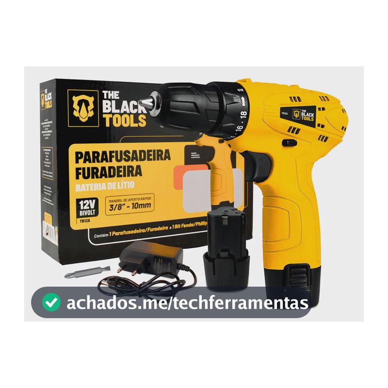 Parafusadeira Furadeira Sem Fio De 10mm 3/8 Tb-12a 1 Bateria Lítio 12v The Black Tools cor Amarelo