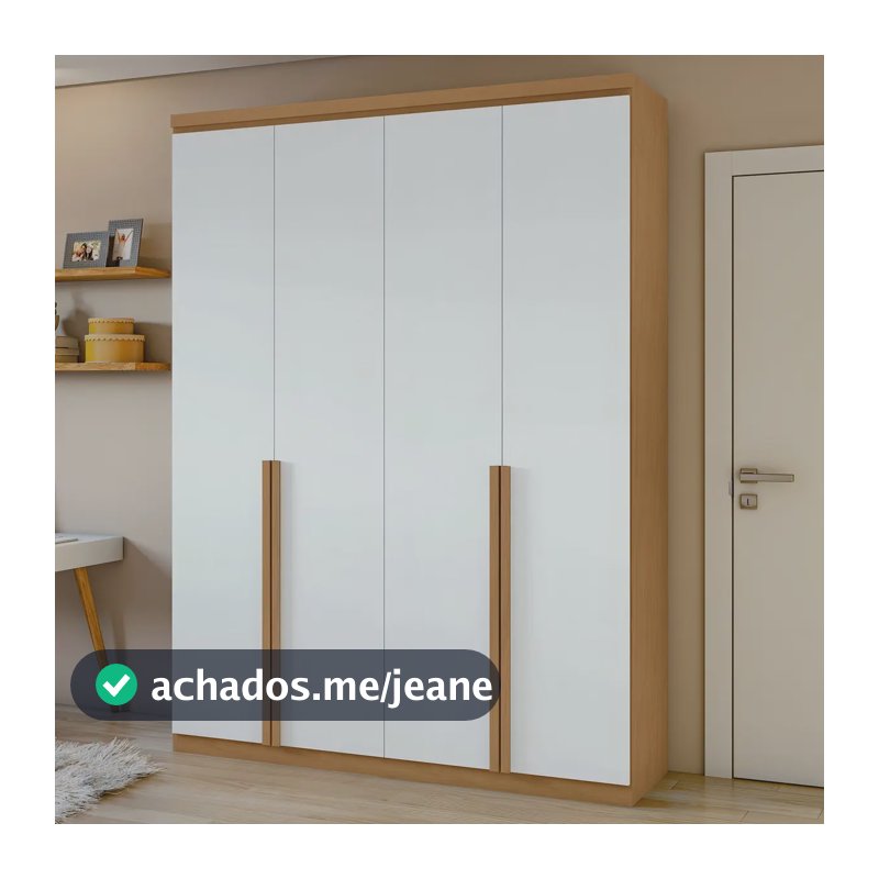 Guarda-roupa Solteiro 4 Portas 2 Gavetas Mdf Móveis Lopas Moderno Amêndoa Clean/branco