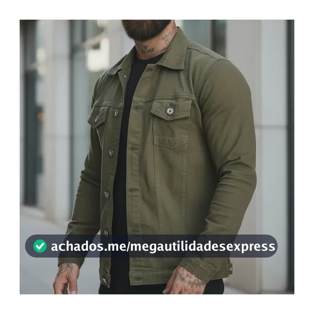 Jaqueta Sarja Jeans Premium Verde Militar Moda Com Elastano