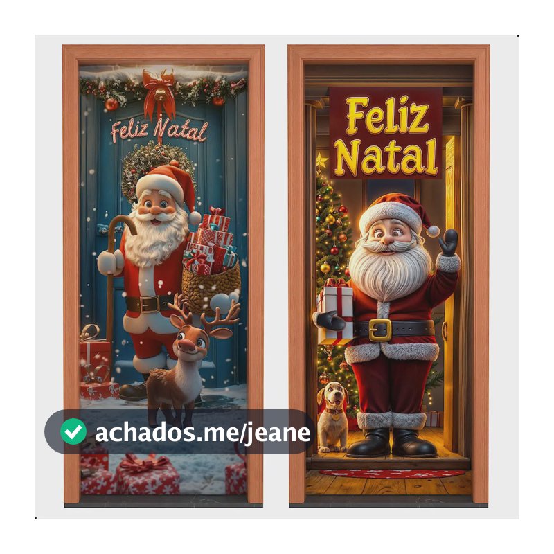 Kit 02 Capa De Porta De Natal Papai Noel Decoração Natalina Em Tecido 0,85x2,10m