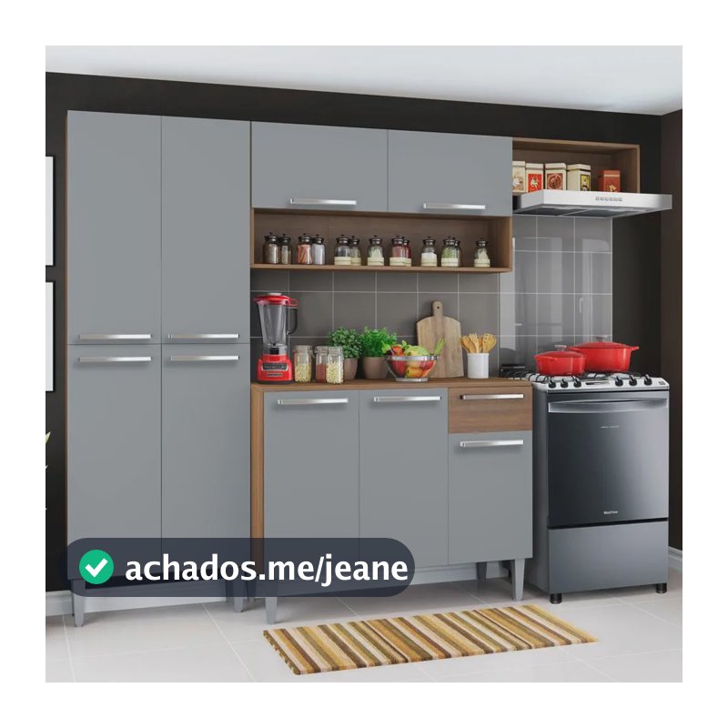 Armário De Cozinha Compacta Emilly Top Madesa Cor Rustic/Cinza