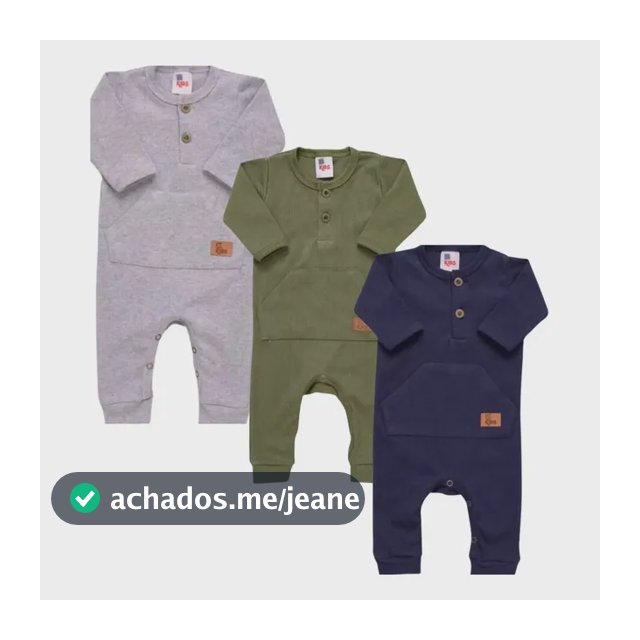 Kit 3 Macacões  Bebê Canelados Com Botões 3061-k3-c4