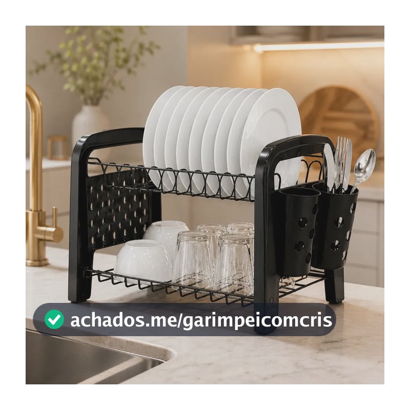Escorredor Louça Secador Porta Talheres Não Enferruja Preto Arthi WoW