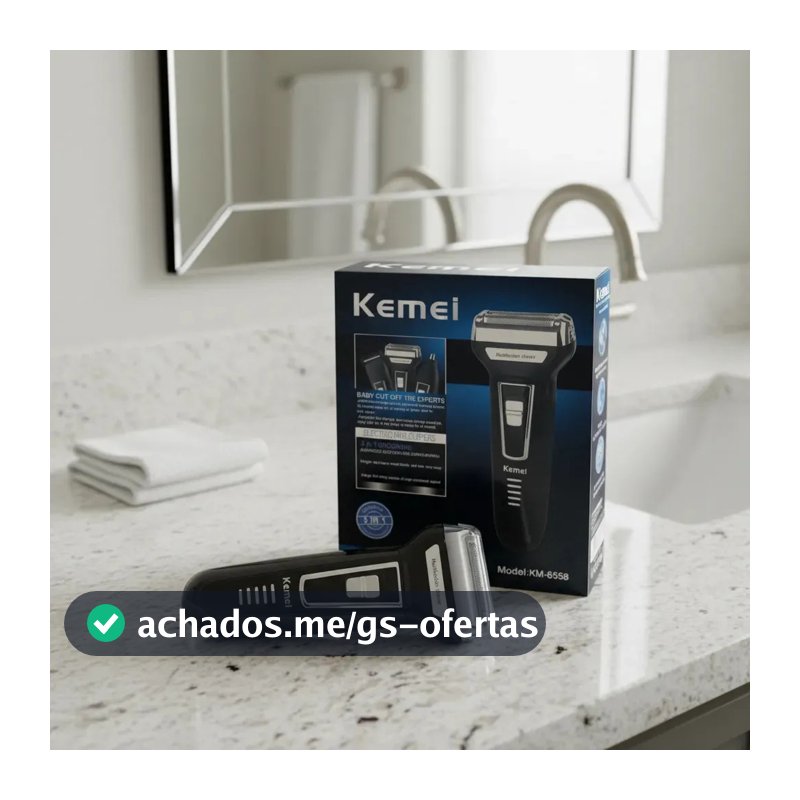 Aparador Barbeador Kemei KM-6558 Recarregável Sem Fio 3 em 1 Bivolt Preto
