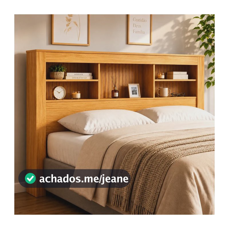 Cabeceira Casal P/ Cama Box C/ Prateleiras Nichos Elegante Nature Ripado