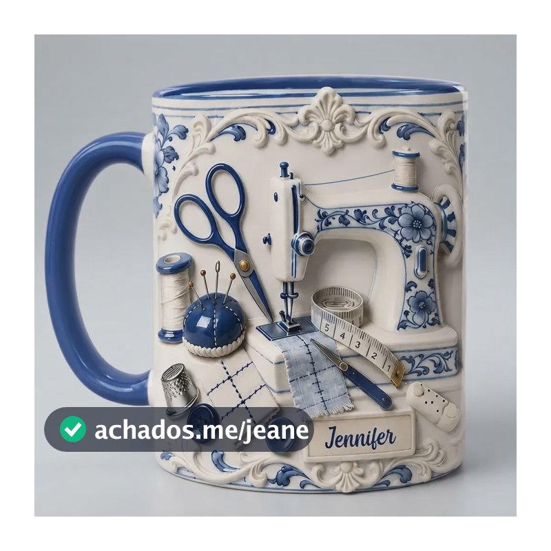 Caneca Artesã Personalizada Com Nome Para Costureira 325ml Azul-aço Costureira Artesã