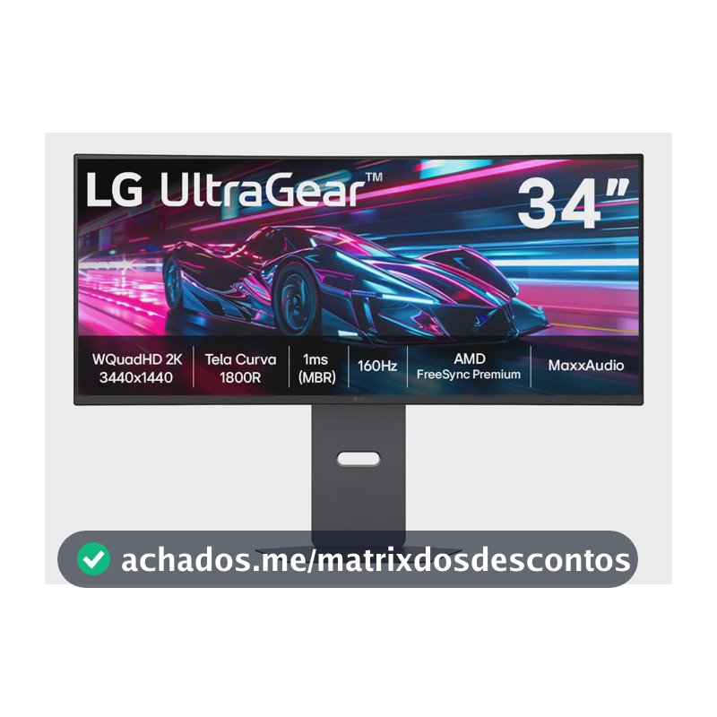 Monitor Gamer LG Ultragear Curvo 34 - Quadhd 2k, Ultrawide 1800r, 160hz, 1ms (mbr), Amd Freesync Premium, Hdr10, Maxxaudio, Preto -34g600a 127/220v