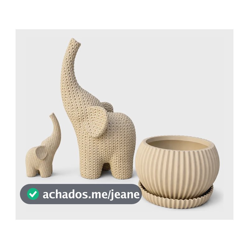 Kit 2 Elefantes Tricô + Cachepot Decorativo Minimalista Bege