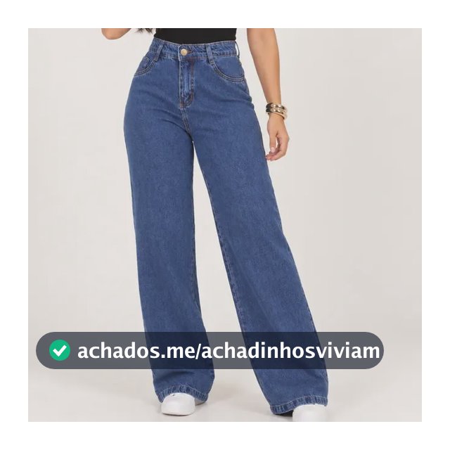 Calça Jeans Feminina Wide Leg Cintura Alta Pantalona Larga