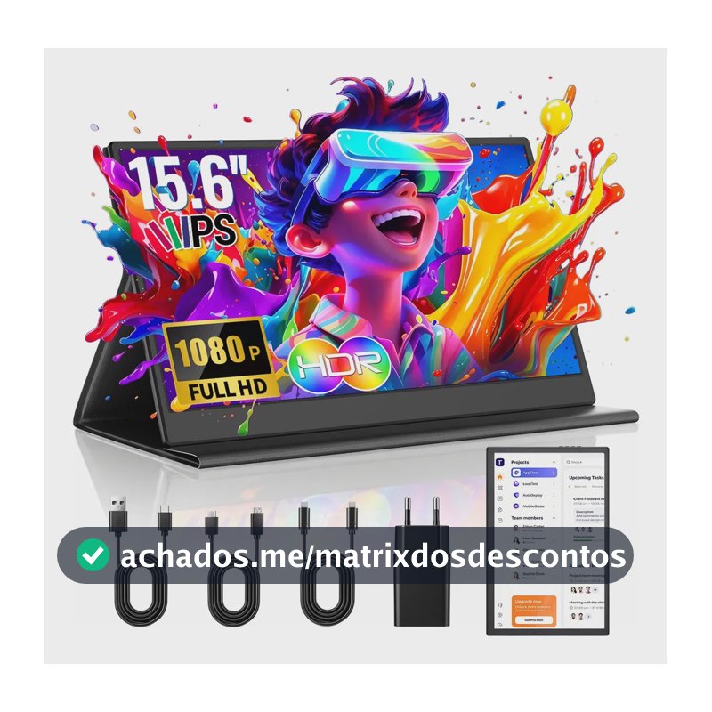 Monitor Portátil 15,6'' Full HD 1080P IPS MAIZHELUN, USB-C e HDMI, Monitor Gamer Ultrafino, Alto-Falantes Integrados, Capa Protetora, Segunda Tela para Laptop PC Mac Celular PS5/4 Xbox Switch