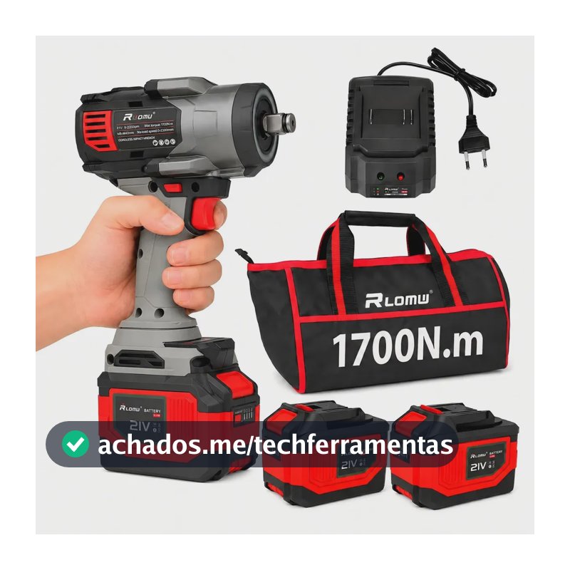 Chave De Impacto 1700N Brushless 21V 1/2 2 Baterias 6ah