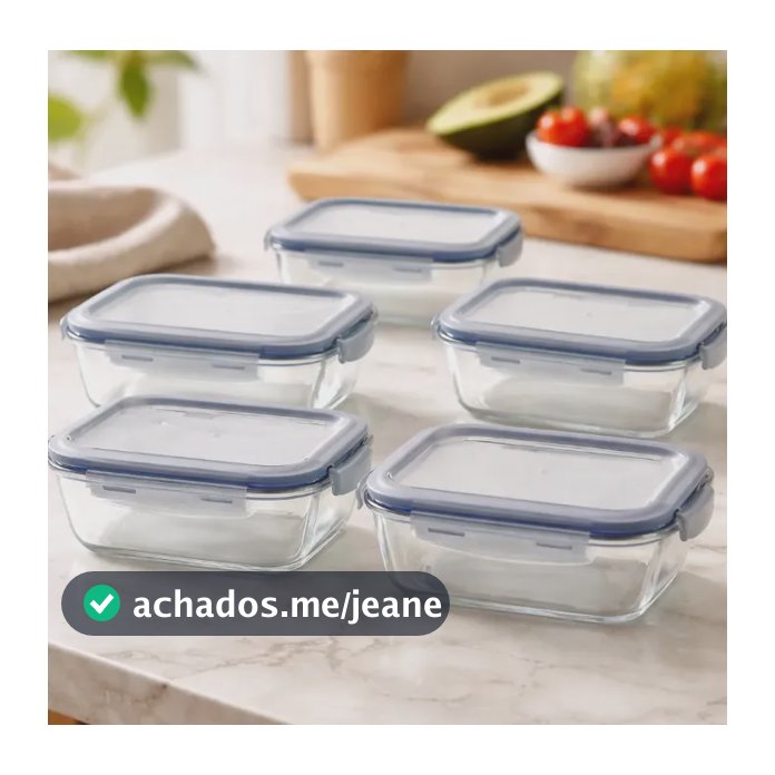 Kit 5 Pote Vidro Hermético 640ml Marmita Fitness Frezzer
