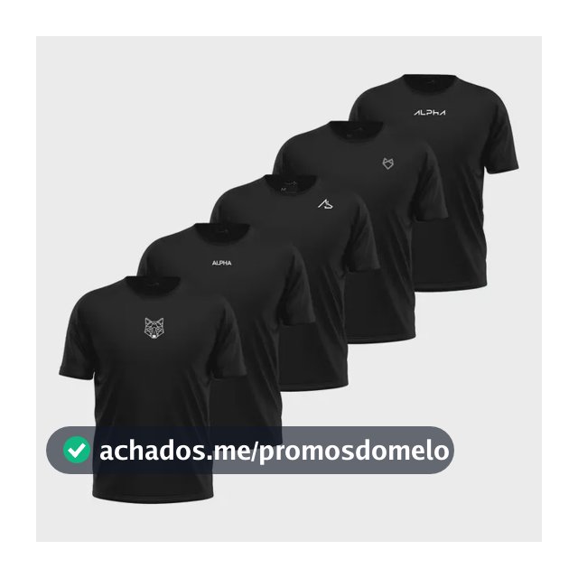 Kit 5 Camisetas Dry All Black Alpha