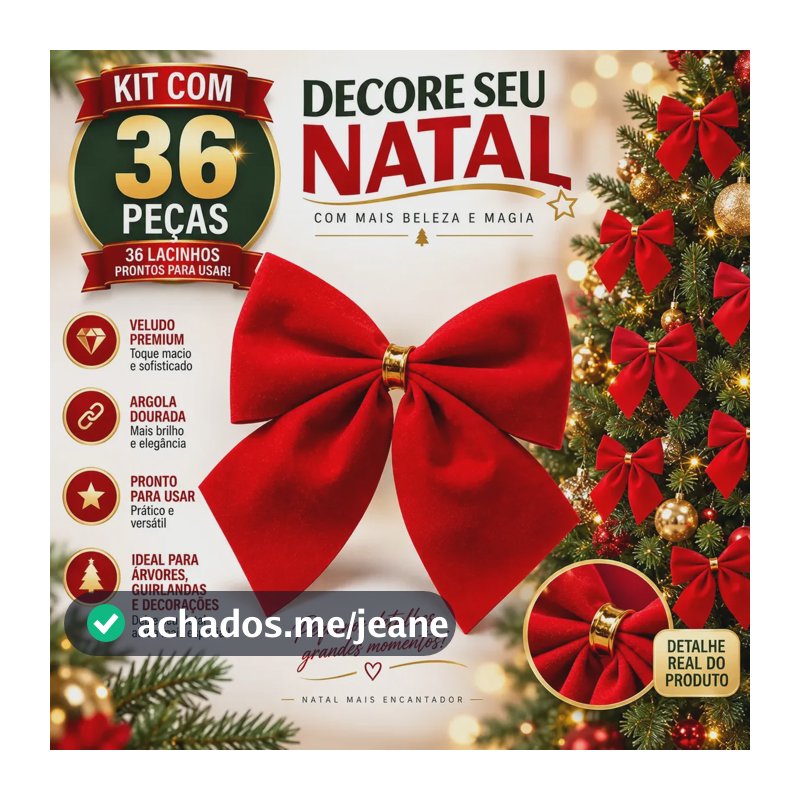 Kit 36 Lacinhos Natalinos Aveludados Vermelhos Decoração Natal Enfeite Para Árvore Natalina