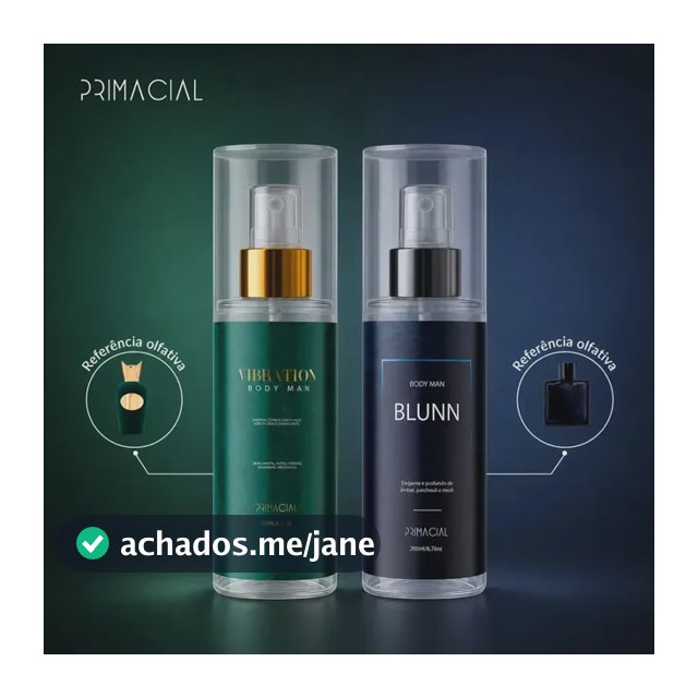 Kit Body Splash Masculino Vibration E Blunn 200ml - Primacial Perfume Bergamota Limão