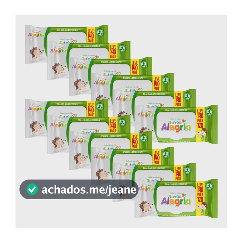 Kit 12 Toalhas Umedecidas Turma Da Alegria 140 Unid Sem Álcool