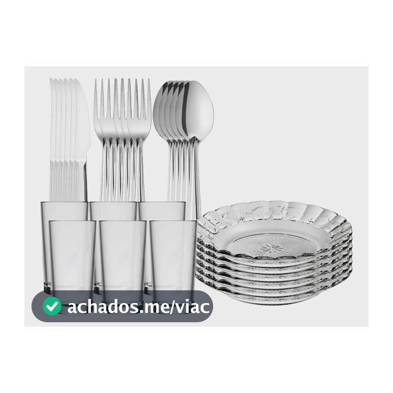 Aparelho De Jantar 30 Peças - Pratos + Copos + Talheres Inox
