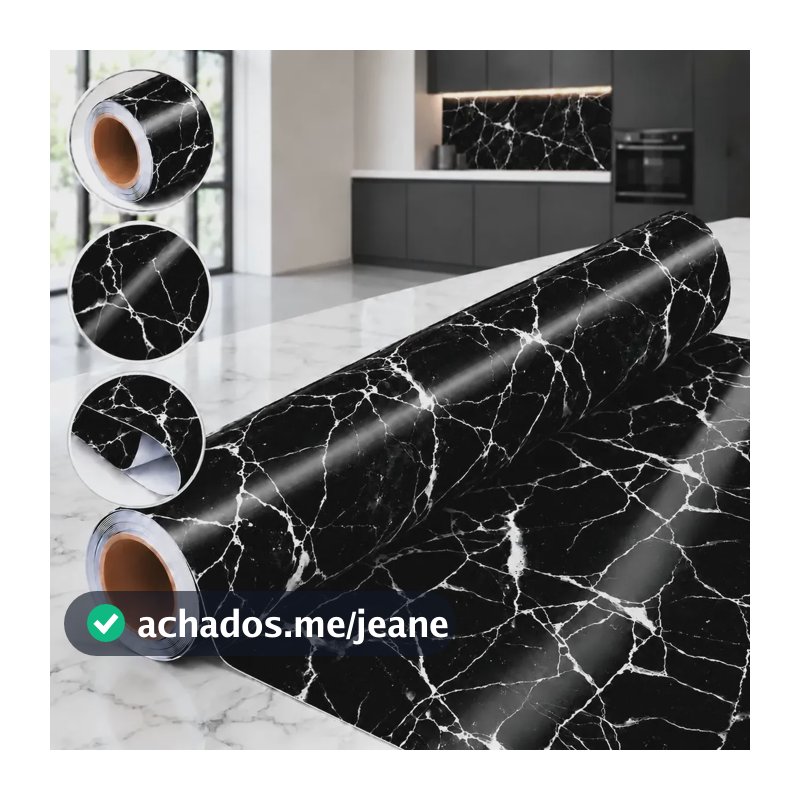 Papel De Parede Adesivo Mármore Lavável  Preto Brilhante 5m Marmore Preto