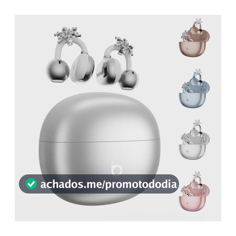 Fone de Ouvido Basike OWS Bluetooth Esporte Sem Fio c/ Microfone e Clipe, 30 Horas de Bateria e IPX5 Prateado (Acessórios de floco de neve)