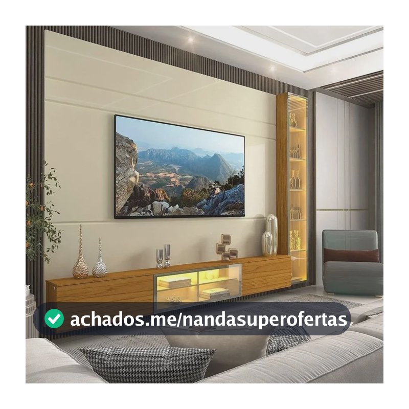 Estante Para Tv Até 90 Polegadas 255cm Com Porta Hcwt Off White/naturale