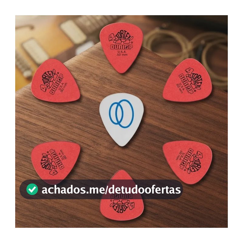 6 Palhetas Dunlop Tortex Standard .50mm cor Vermelha + 1 Palheta Groover Palheta para Guitarra Violão