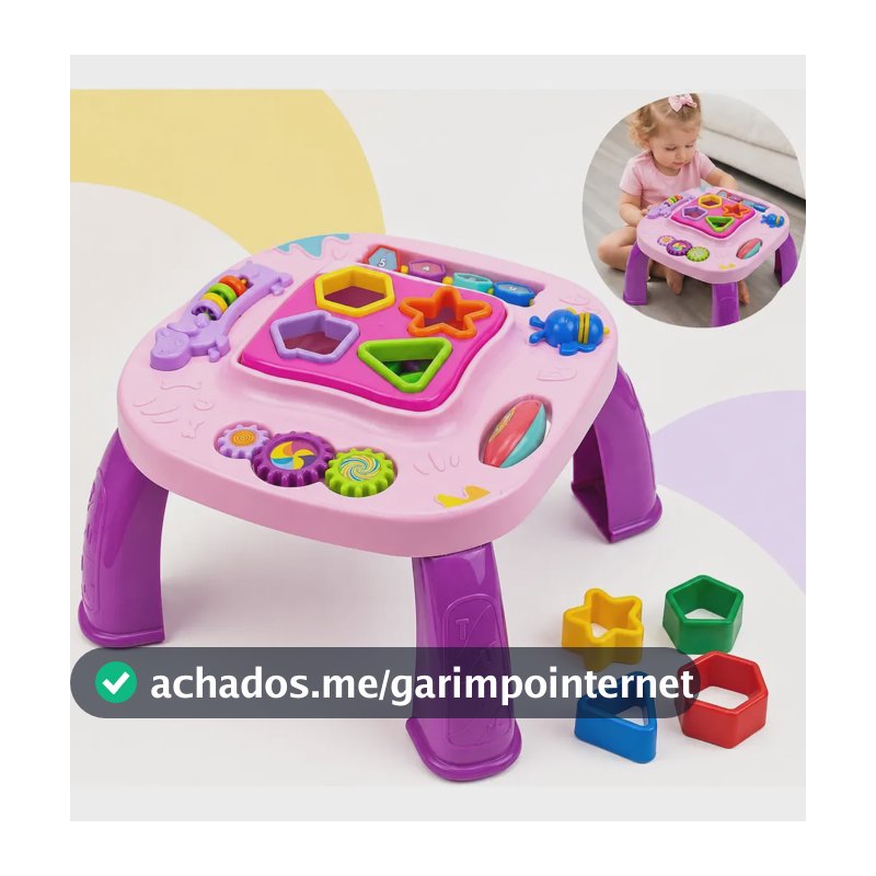 Mesa Infantil Mesinha Didática Divertida Brinquedo Crianças Educacional Bebê 12+ Meses Atividades De Montar Interativa Educativa Clube Educativo Rosa
