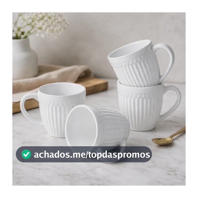 Jogo Com 4 Canecas Roma 343 Ml Branco Porto Brasil Branco Roma