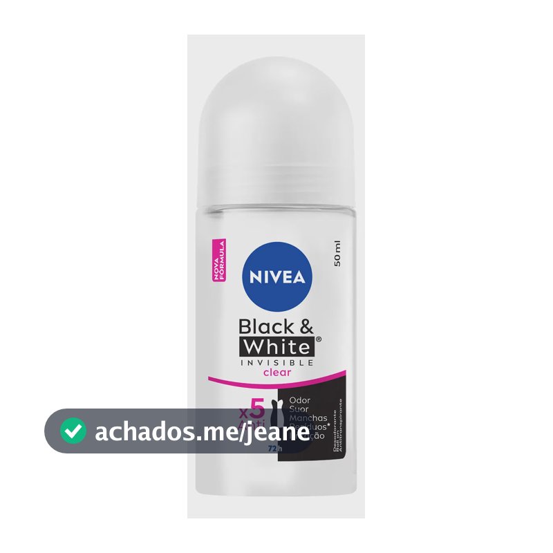 Desodorante RollOn Nívea Black & White Invisible Antitranspirante Feminino 72h Clear 50ML