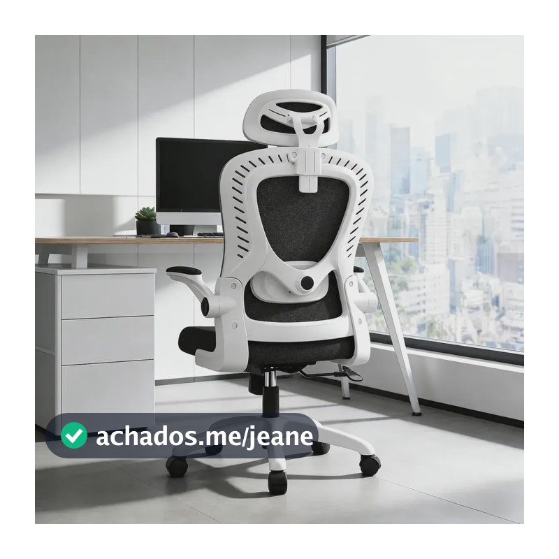 Cadeira Escritório Confortável Ergonômica Giratória Legacy Branco E Preto Algodão