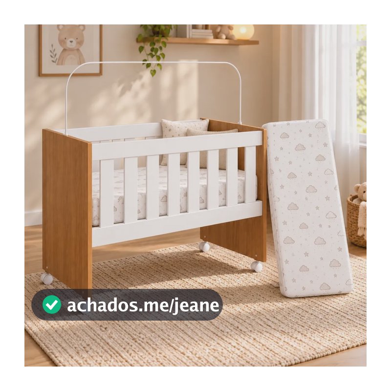 Mini Berço 5 Em 1 Rubi Em Mdf Com Colchão E Rodízios Ursos Freijó