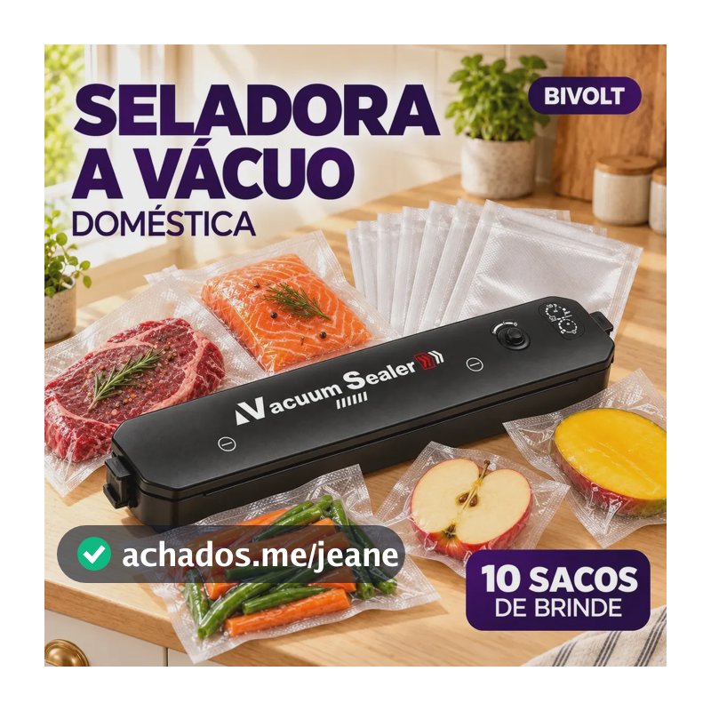 Seladora a Vácuo Para Alimentos Automática Máquina Embaladora Portátil Profissional Doméstica Elétrica Selar Embalar Conservar Alimentos Frescos 110v 220v Seladora à Vácuo Com 10 Saquinhos