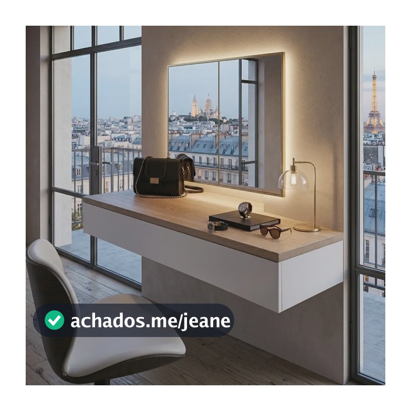 Penteadeira Jasmin Suspensa 100cm Organizador Camarim Quarto Off White Com Nature