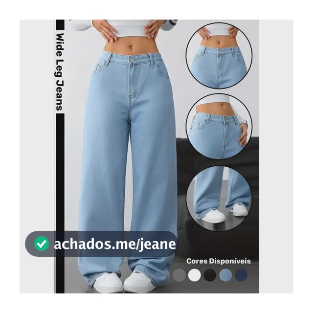 Calça Wide Leg Jeans Feminina Reta Perna Larga Empina Bumbum