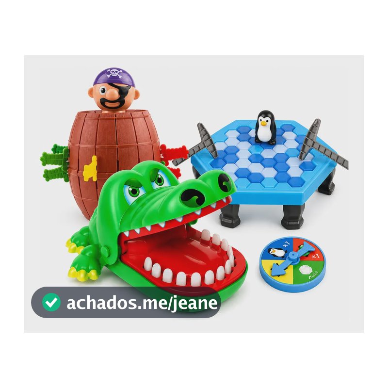 Kit Jogos Quebra Gelo + Barril Pirata + Crocodilo Morde Dedo