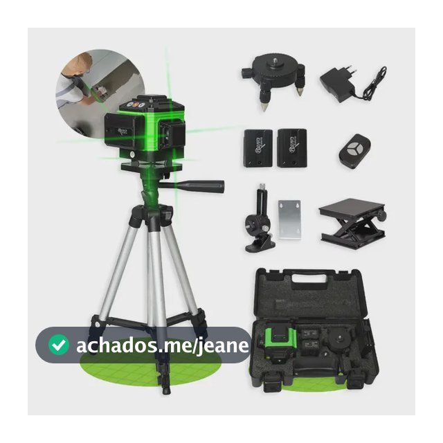 Kit Nível A Laser Verde 12 Linhas Esquadro + Suporte + Tripé Recarregavel Profissional Prumo Autonivelante Nano Bateria