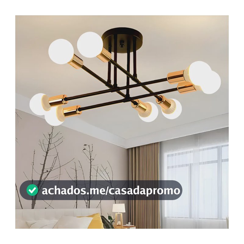 Luminária Lustre Teto Moderno Para Cozinha Sala 8 Cabeças 127/220v Preto/dourado