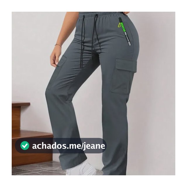 Calça Cargo Feminina Cintura Elástica Cordão Gray Xxl