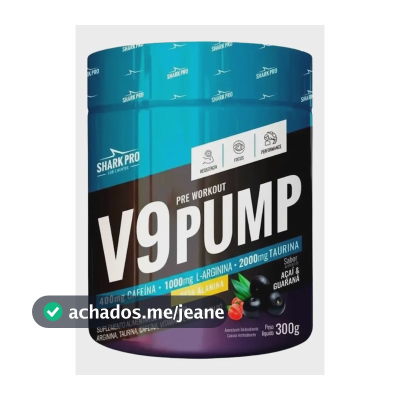 Pré-treino V9 Pump Açaí com Guaraná, da Shark Pro, 300g