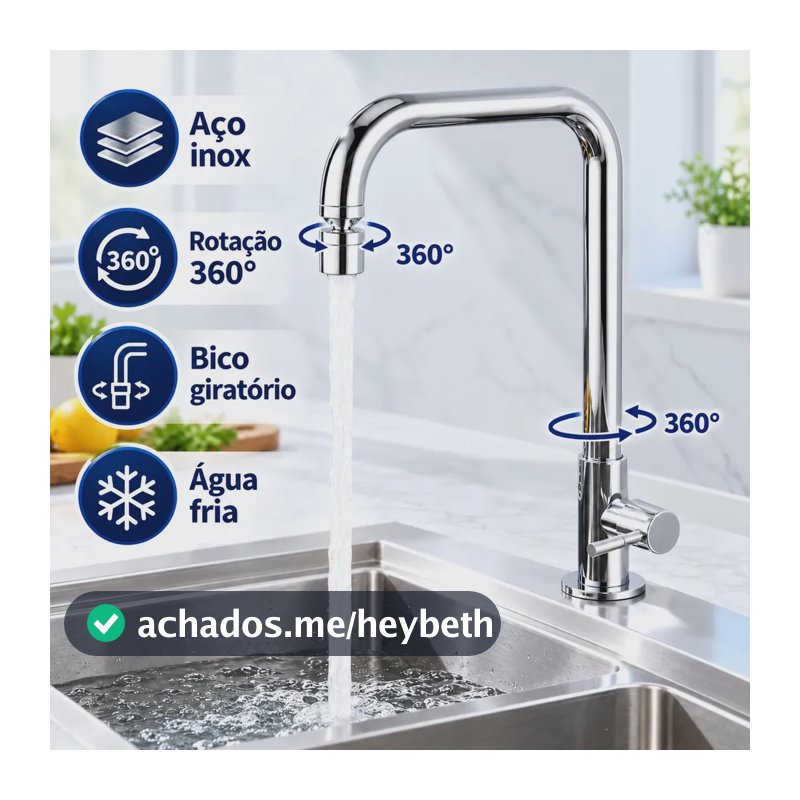 Torneira para Cozinha Cromado Pia Doméstica Água Fria Durável Brilhante Pode Girar