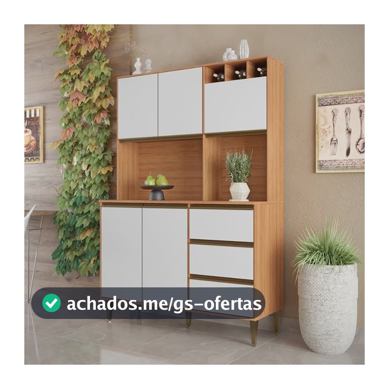 Armário De Cozinha Completa 5 Portas 3 Gavetas Itália Madeirado/off White