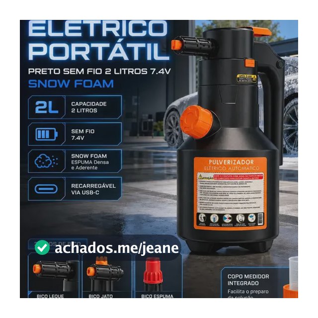 Pulverizador Elétrico Automotivo Portátil Verunto, para Espuma e Limpeza de 2 L