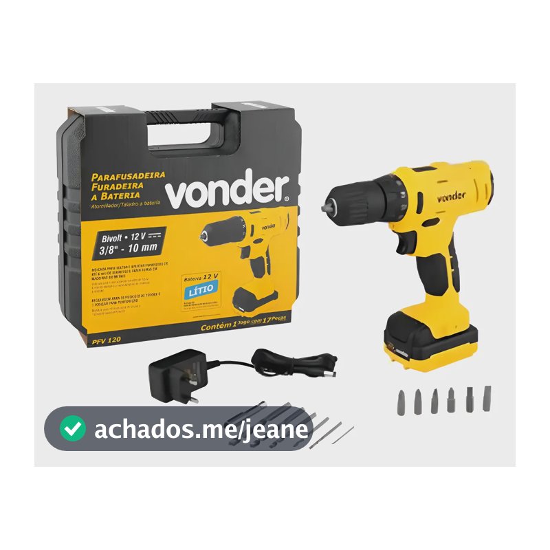 Parafusadeira Furadeira A Bateria 3/8  12 V Pfv 120 Vonder Amarelo 127/220v 50 Hz/60 Hz